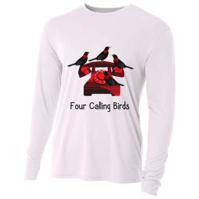 Four Calling Birds Funny Twelve Days Of Christmas Cooling Performance Long Sleeve Crew