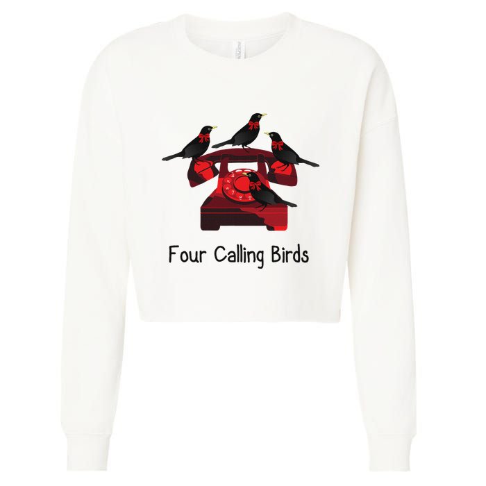 Four Calling Birds Funny Twelve Days Of Christmas Cropped Pullover Crew