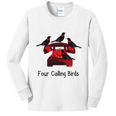 Four Calling Birds Funny Twelve Days Of Christmas Kids Long Sleeve Shirt