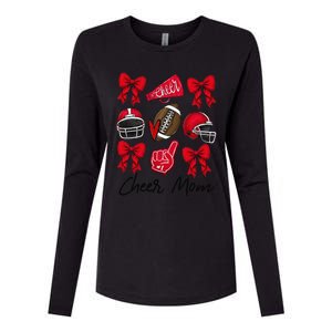 Football Coquette Bow Cheer Mom Red Gift Womens Cotton Relaxed Long Sleeve T-Shirt