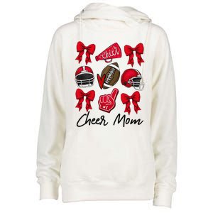 Football Coquette Bow Cheer Mom Red Gift Womens Funnel Neck Pullover Hood