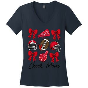 Football Coquette Bow Cheer Mom Red Gift Women's V-Neck T-Shirt