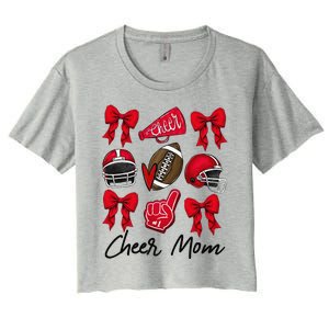 Football Coquette Bow Cheer Mom Red Gift Women's Crop Top Tee