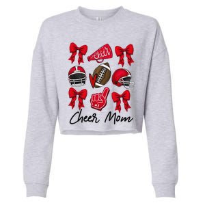 Football Coquette Bow Cheer Mom Red Gift Cropped Pullover Crew