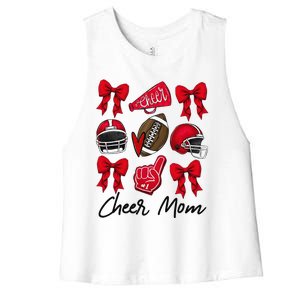 Football Coquette Bow Cheer Mom Red Gift Women's Racerback Cropped Tank