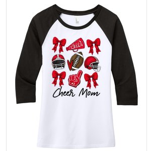 Football Coquette Bow Cheer Mom Red Gift Women's Tri-Blend 3/4-Sleeve Raglan Shirt