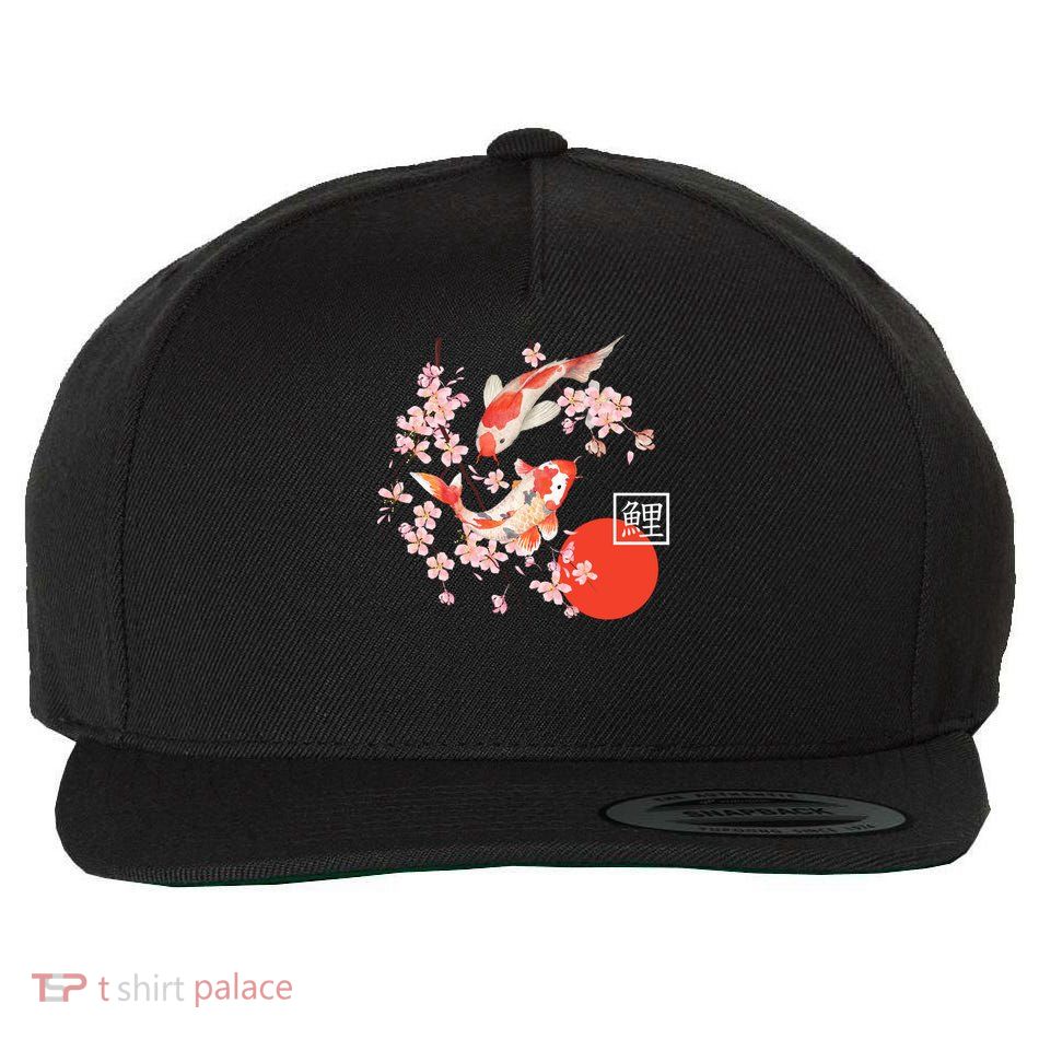 Funny Cherry Blossom Koi Carp Fish Japanese Sakura Graphic Art Meaningful Gift Wool Snapback Cap