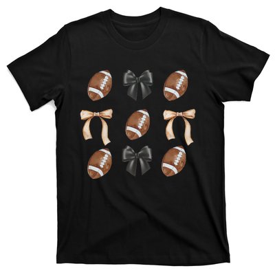 Football Coquette Bow Football Mama Game Day Women Gift T-Shirt