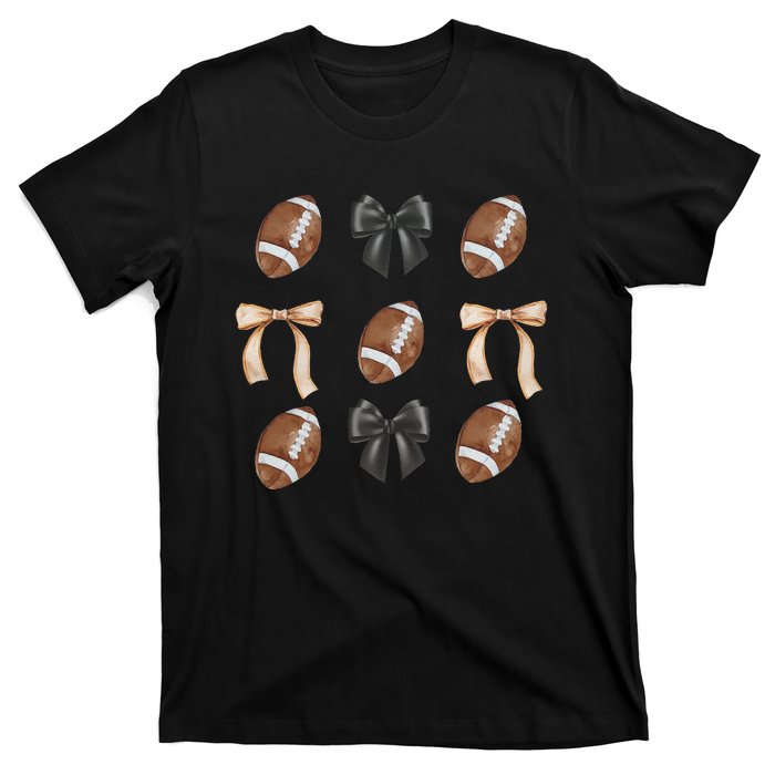 Football Coquette Bow Football Mama Game Day Women Gift T-Shirt