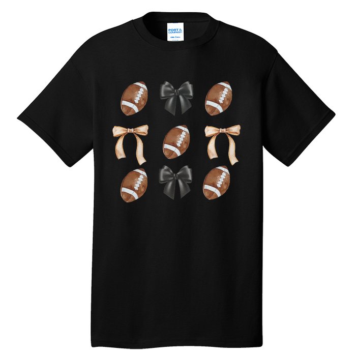 Football Coquette Bow Football Mama Game Day Women Gift Tall T-Shirt