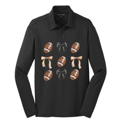 Football Coquette Bow Football Mama Game Day Women Gift Silk Touch Performance Long Sleeve Polo