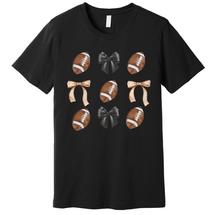 Football Coquette Bow Football Mama Game Day Women Gift Premium T-Shirt