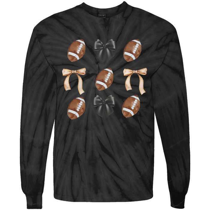 Football Coquette Bow Football Mama Game Day Women Gift Tie-Dye Long Sleeve Shirt