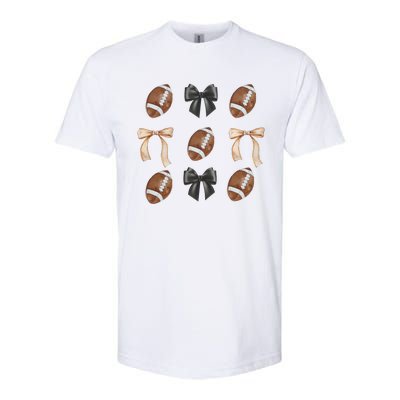 Football Coquette Bow Football Mama Game Day Women Gift Softstyle CVC T-Shirt