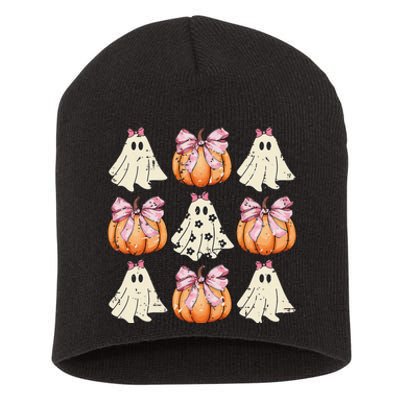 Funny Coquette Bow Pumpkin Halloween Ghost Spooky Season Short Acrylic Beanie