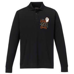 Funny Cute Boo Ghost Halloween FabBoo Lous Leopard Performance Long Sleeve Polo