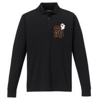 Funny Cute Boo Ghost Halloween FabBoo Lous Leopard Performance Long Sleeve Polo