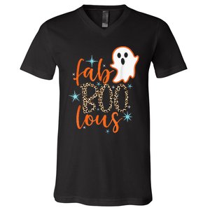 Funny Cute Boo Ghost Halloween FabBoo Lous Leopard V-Neck T-Shirt