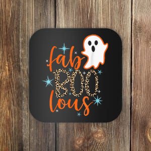 Funny Cute Boo Ghost Halloween FabBoo Lous Leopard Coaster