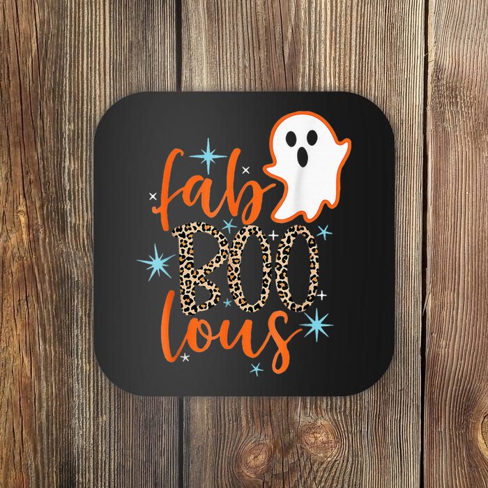 Funny Cute Boo Ghost Halloween FabBoo Lous Leopard Coaster