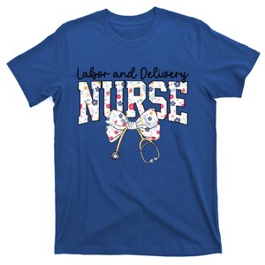 Floral Coquette Bow Labor And Delivery Nurse Valentine Day Gift T-Shirt