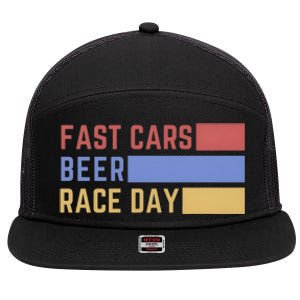 Fast Car Beer Race Day 7 Panel Mesh Trucker Snapback Hat