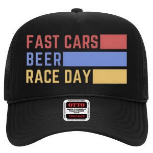 Fast Car Beer Race Day High Crown Mesh Back Trucker Hat