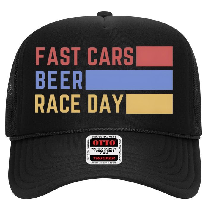 Fast Car Beer Race Day High Crown Mesh Back Trucker Hat