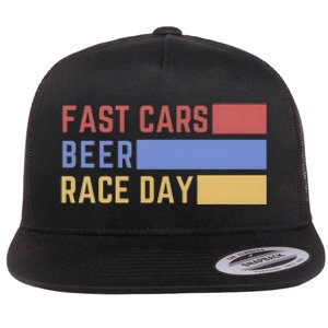 Fast Car Beer Race Day Flat Bill Trucker Hat