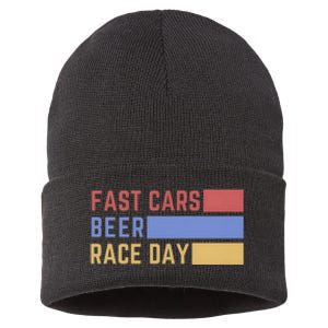 Fast Car Beer Race Day Sustainable Knit Beanie