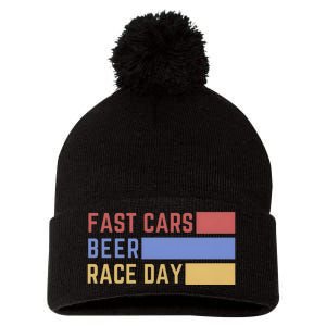 Fast Car Beer Race Day Pom Pom 12in Knit Beanie