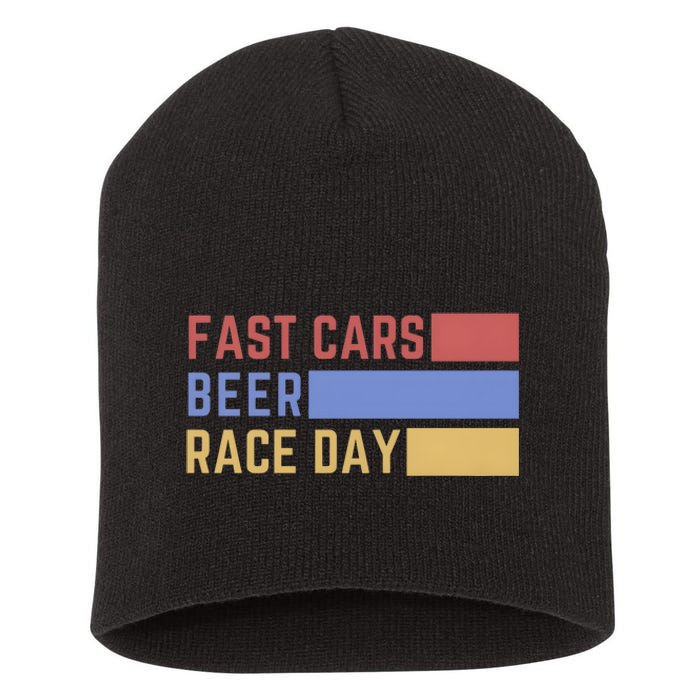 Fast Car Beer Race Day Short Acrylic Beanie