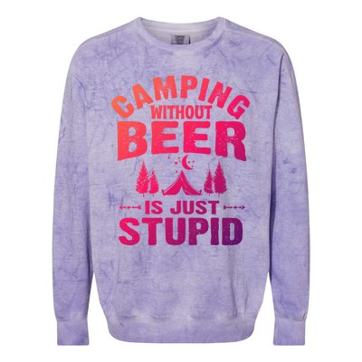 Funny Camping Beer Gift Without Beer Is Just Stupid Colorblast Crewneck Sweatshirt