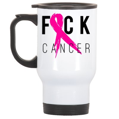 Fuck Cancer Breast Cancer Awareness Retro Distressed Stainless Steel Travel Mug