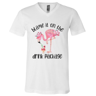 Flamingo Cruise Blame It On The Drink Package Drinking Booze V-Neck T-Shirt