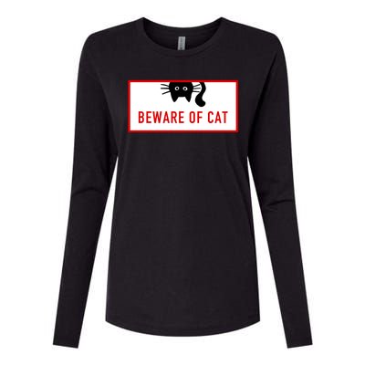 Funny Cat Beware Of Cat Lover Womens Cotton Relaxed Long Sleeve T-Shirt