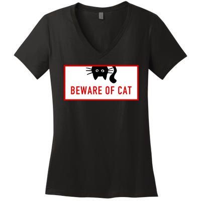 Funny Cat Beware Of Cat Lover Women's V-Neck T-Shirt