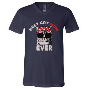 Funny Cat Best Cat Mom Ever Meow With My Cat Tee For Wo V-Neck T-Shirt