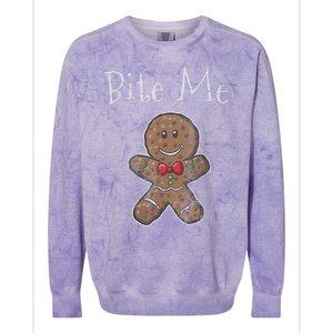 Funny Christmas Bite Me Gingerbread Man Colorblast Crewneck Sweatshirt