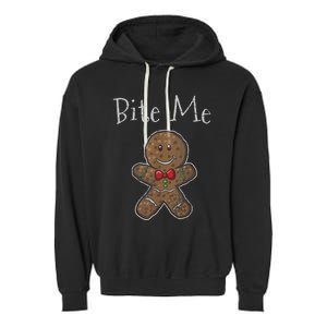 Funny Christmas Bite Me Gingerbread Man Garment-Dyed Fleece Hoodie