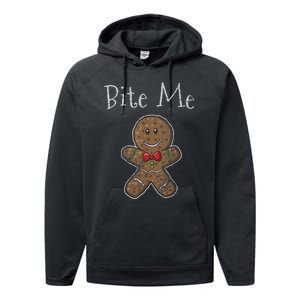 Funny Christmas Bite Me Gingerbread Man Performance Fleece Hoodie