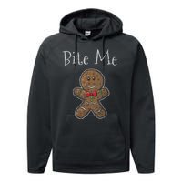 Funny Christmas Bite Me Gingerbread Man Performance Fleece Hoodie