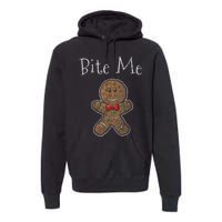 Funny Christmas Bite Me Gingerbread Man Premium Hoodie