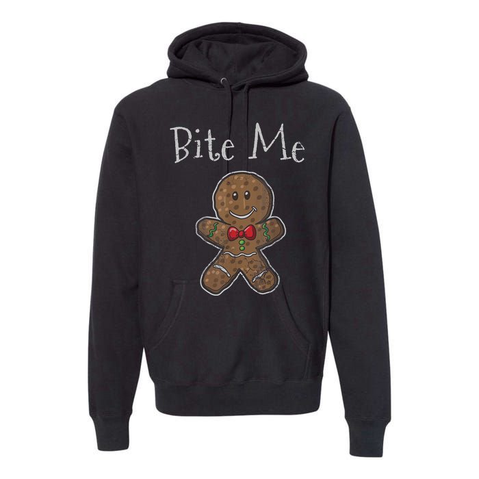 Funny Christmas Bite Me Gingerbread Man Premium Hoodie