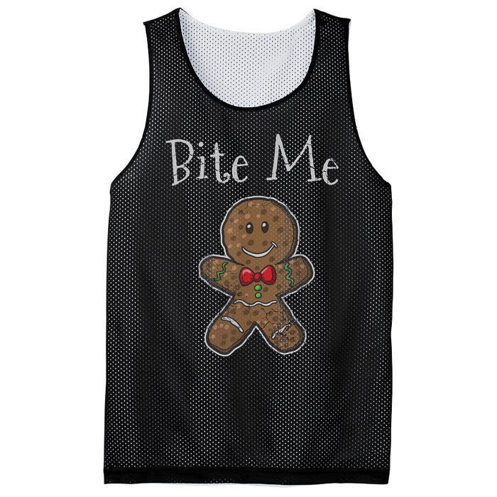 Funny Christmas Bite Me Gingerbread Man Mesh Reversible Basketball Jersey Tank