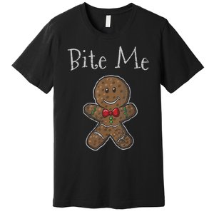 Funny Christmas Bite Me Gingerbread Man Premium T-Shirt