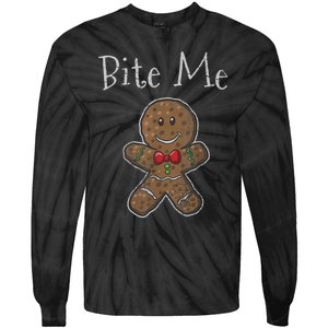 Funny Christmas Bite Me Gingerbread Man Tie-Dye Long Sleeve Shirt