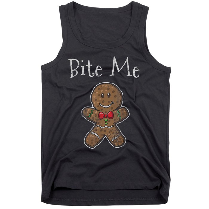 Funny Christmas Bite Me Gingerbread Man Tank Top