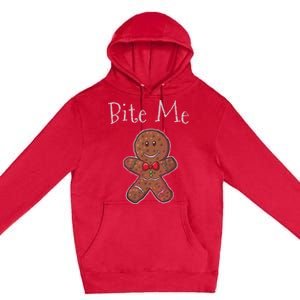 Funny Christmas Bite Me Gingerbread Man Premium Pullover Hoodie