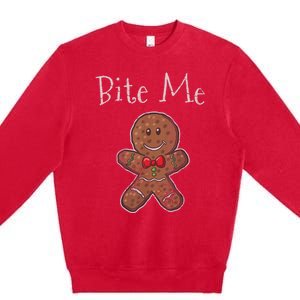 Funny Christmas Bite Me Gingerbread Man Premium Crewneck Sweatshirt